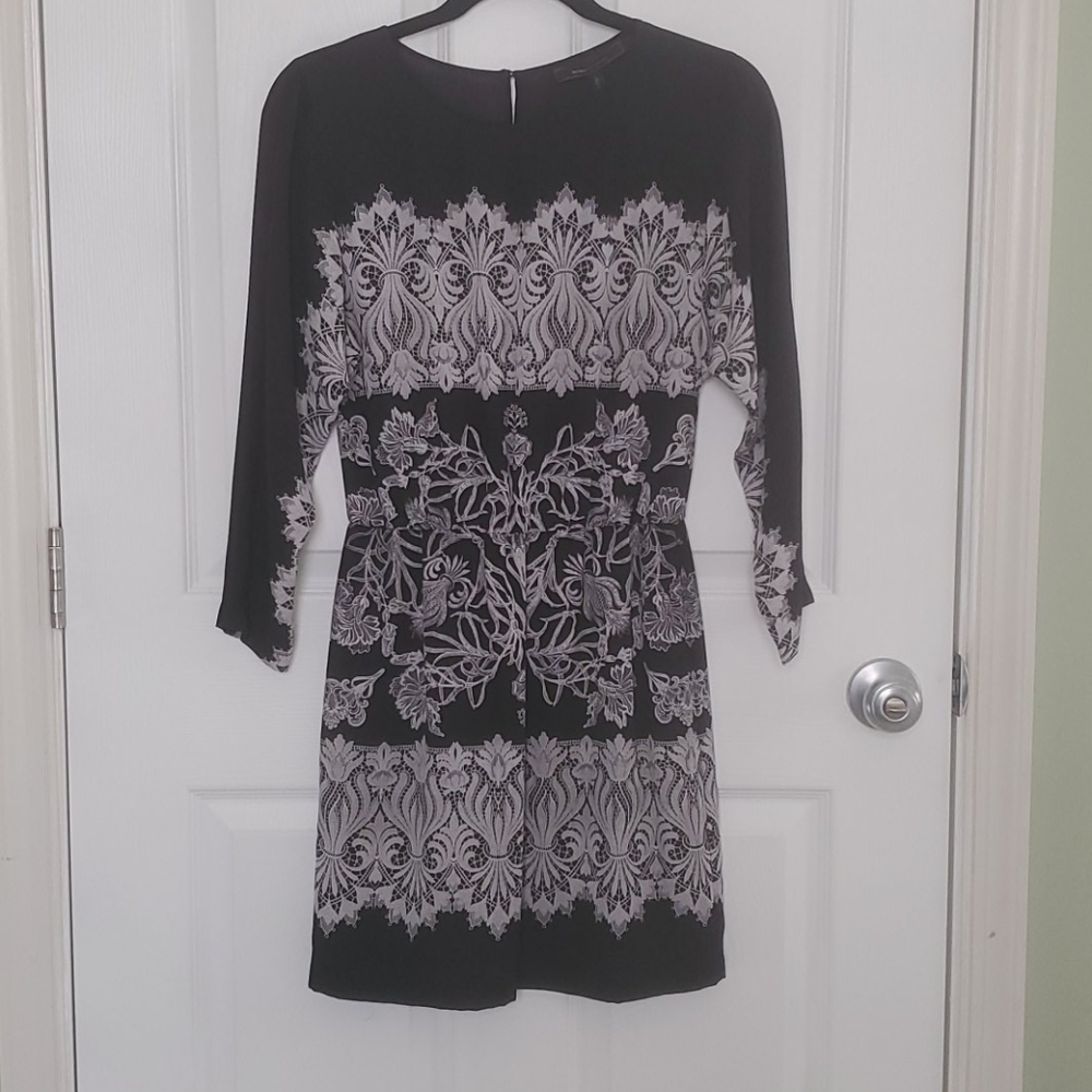 BCBG MAXAZRIA Simone black and gray print dress